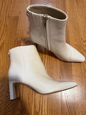 Sam Edelman Cream Pointed Toe Ankle Boots with Block Heel